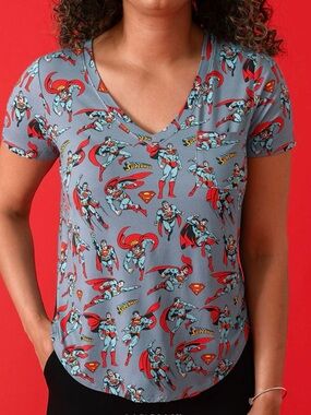 Woman Superman Grey Graphic V-Neck Tee
